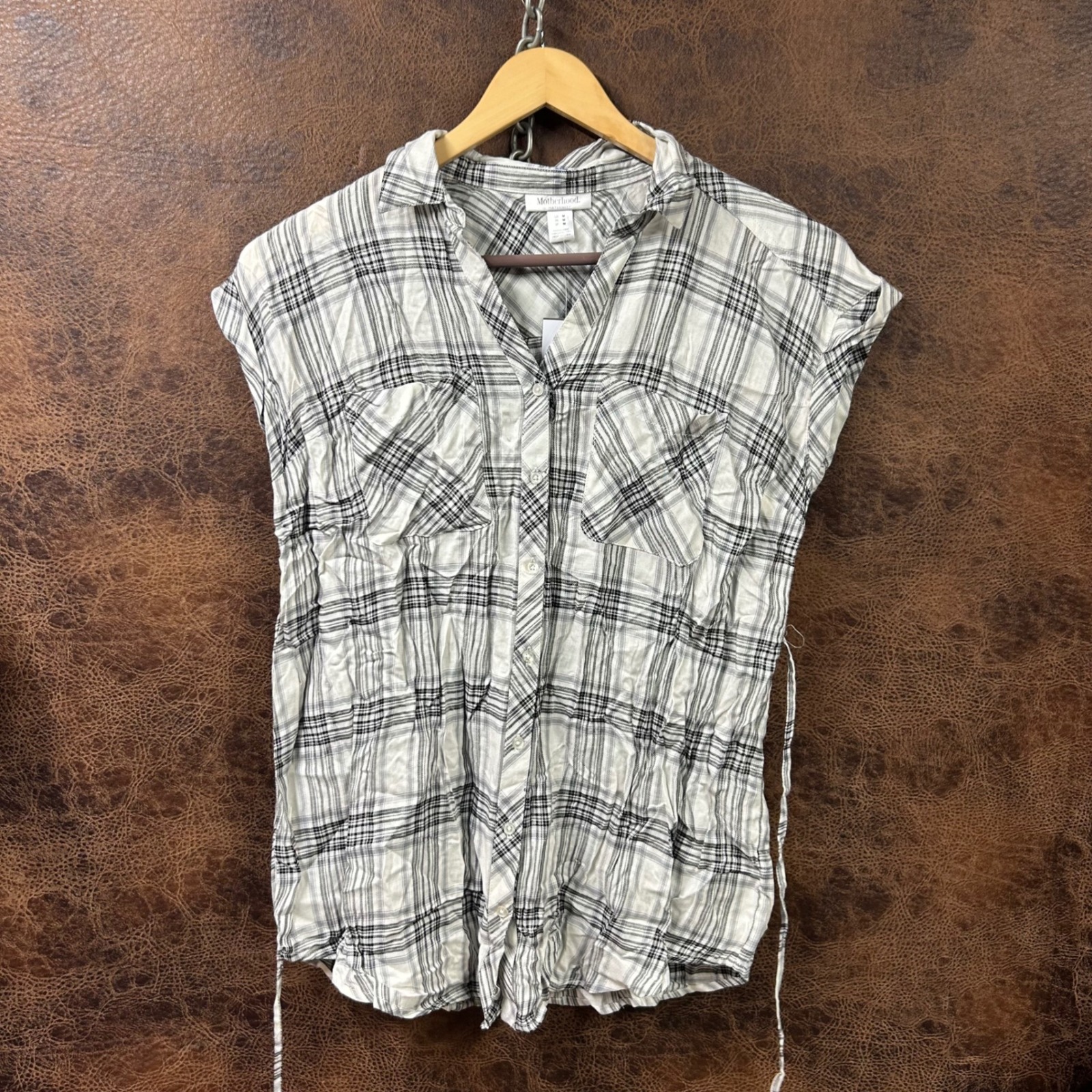 Nwt Motherhood Maternity Plaid Button Down Belted Blouse Breastfeeding Medium